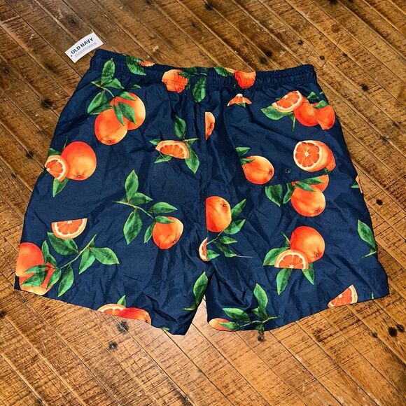 Old Navy orange print drawstring waist M swim trunks - Picture 3 of 3
